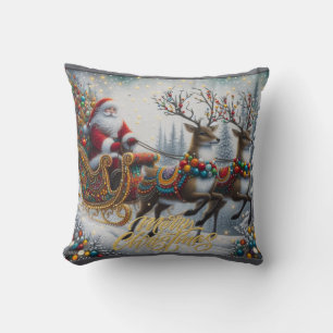 Klassischer/Retro-Weihnachtsmann & Rentiere Kissen