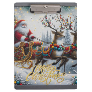 Klassischer/Retro-Weihnachtsmann & Rentiere Klemmbrett