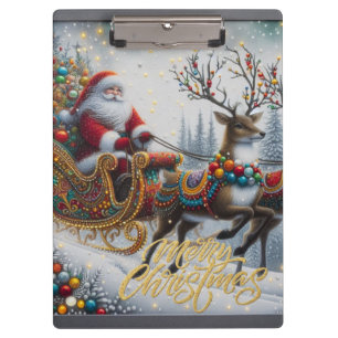 Klassischer/Retro-Weihnachtsmann & Rentiere Klemmbrett