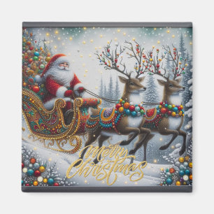 Klassischer/Retro-Weihnachtsmann & Rentiere Magnet