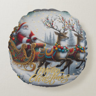 Klassischer/Retro-Weihnachtsmann & Rentiere Rundes Kissen