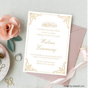 Klassischer Rokoko-Rahmen Gold Schrift Walima-Zere Einladung
