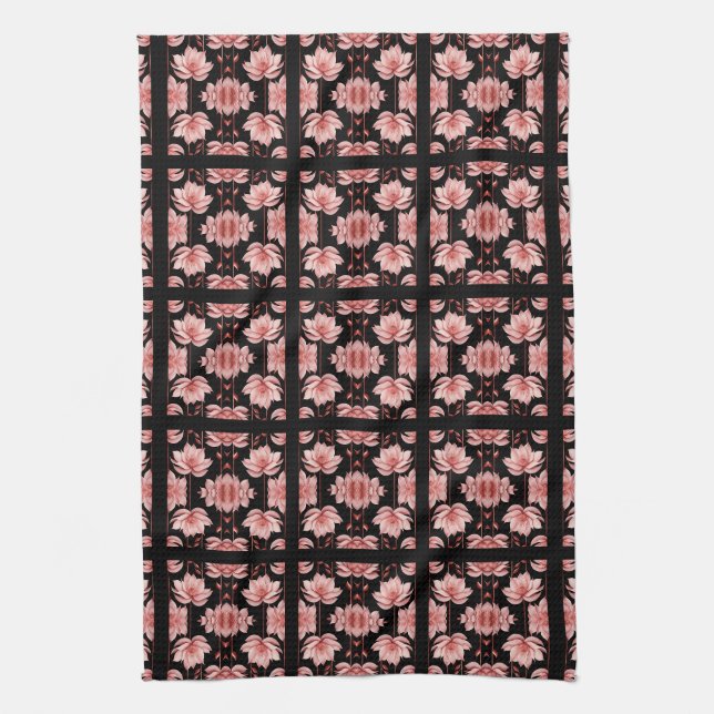 Klassischer Rosa Lotus Geschirrtuch (Vertikal)