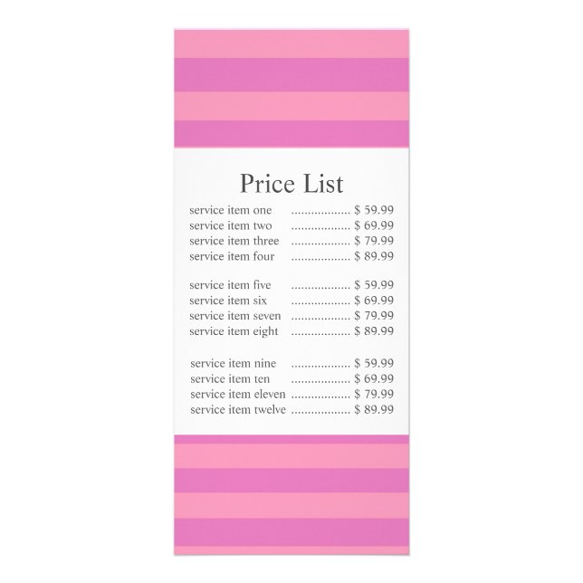 Klassischer Rosa Stripe Business Price Werbekarte (Vorne)