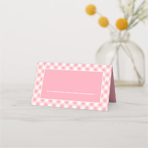 Klassischer Rosa Weißer Schachtel Gingham Platzkarte
