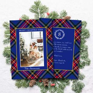 Klassischer Rot Blau Gold Tartan Karo Weihnachtsfo Feiertagskarte