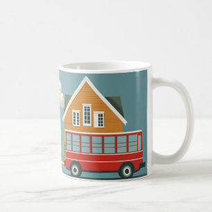 klassischer roter Bus, oft als öffentliches Verkeh Kaffeetasse