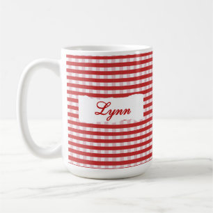 Klassischer roter Gingham-Personalisierter Name Kaffeetasse