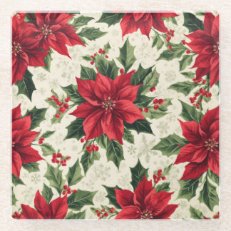 Klassischer roter grüner Weihnachts-Poinsettie-Hol Glasuntersetzer