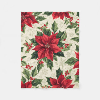 Klassischer roter grüner Weihnachts-Poinsettie-Ste Fleecedecke
