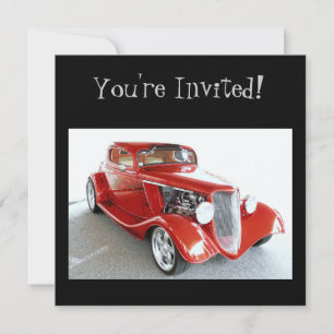 Klassischer roter Oldtimer - Sie sind eingeladen! Einladung