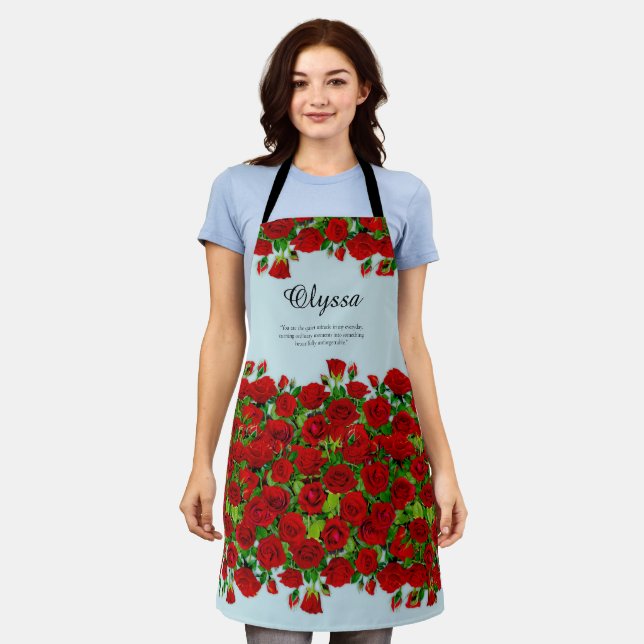 Klassischer roter Rosengarten Romantischer benutze Schürze (Getragen)