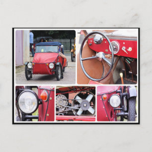 Klassischer roter Velorex-Dreirad-Automobil-Collag Postkarte