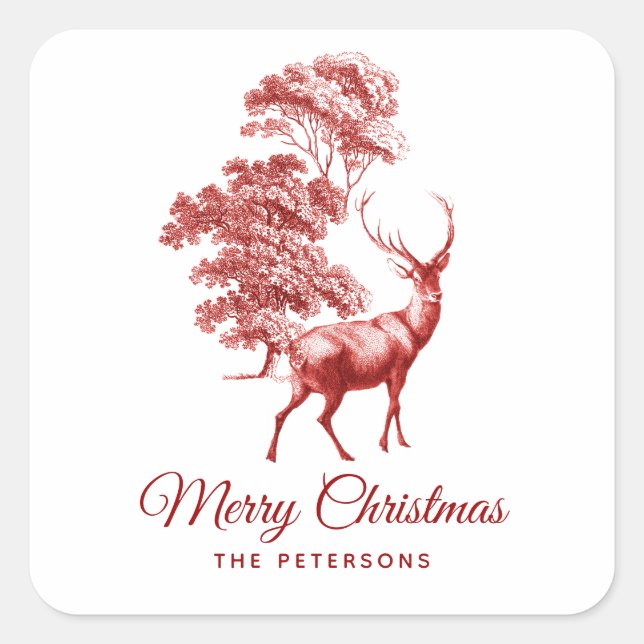 Klassischer Rotwildsaft im Wald Quadratischer Aufkleber (Vorderseite)