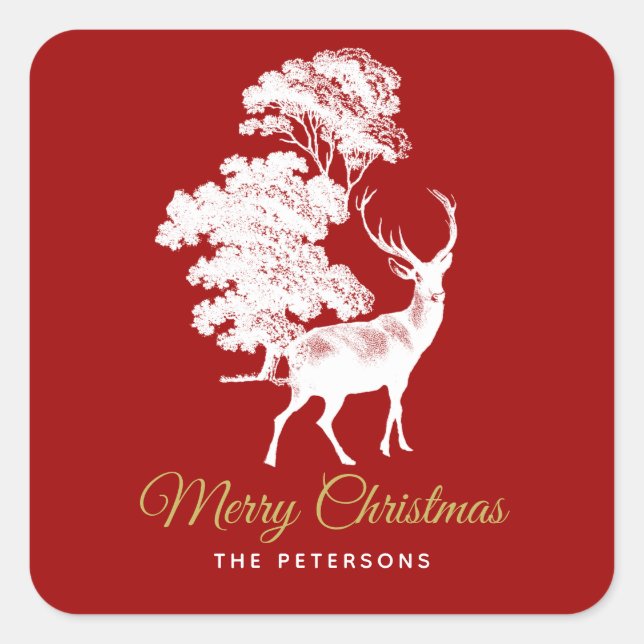 Klassischer Rotwildsaft im Wald Quadratischer Aufkleber (Vorderseite)