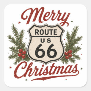 Klassischer Route 66 Weihnachtsdekoration Stil Quadratischer Aufkleber