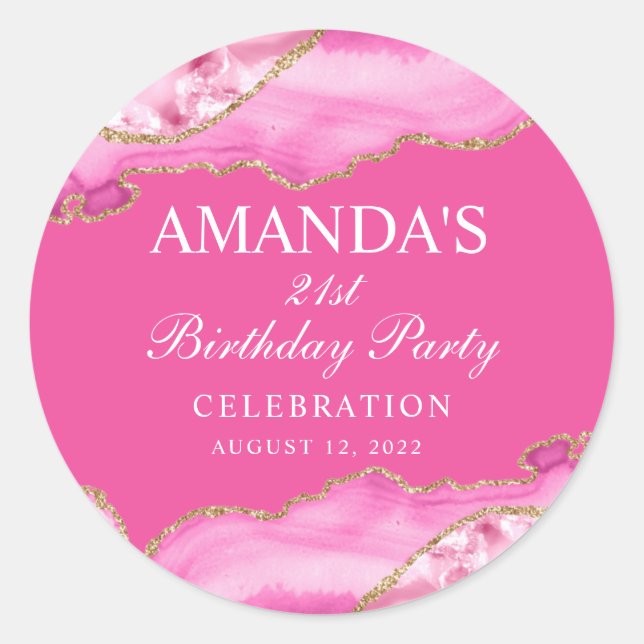 Klassischer Rundaufkleber aus rosa und goldenem Ag Runder Aufkleber (Vorderseite)