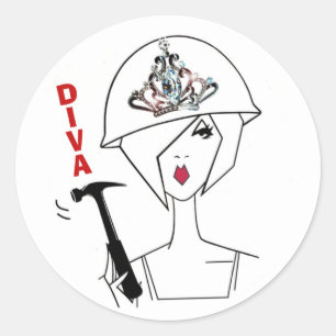Klassischer Rundaufkleber "Diva mit einem Hard Hat Runder Aufkleber