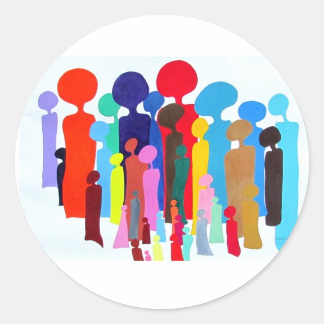 Klassischer Rundaufkleber mit bunten Menschen Runder Aufkleber (Vorderseite)