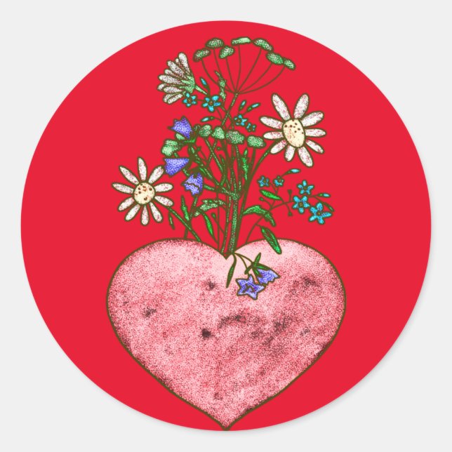 Klassischer Rundaufkleber mit flammendem Herz Runder Aufkleber (Vorderseite)