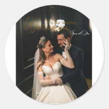 Klassischer runder Aufkleber Hochzeit - personalis
