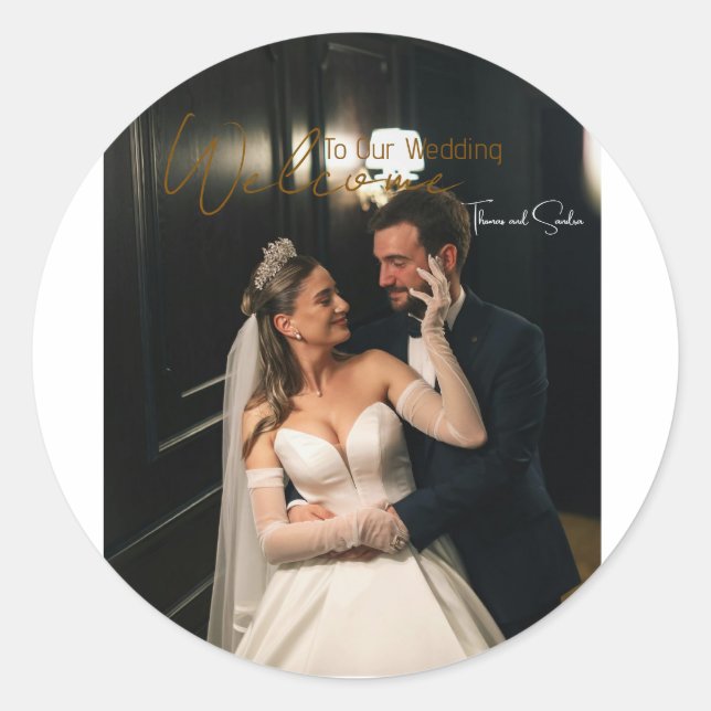 Klassischer runder Aufkleber Hochzeit - personalis (Vorderseite)