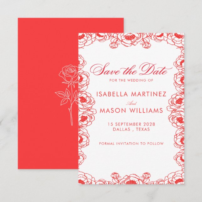 Klassischer Saft roter französischer Blumen Save-t Save The Date (Vorne/Hinten)