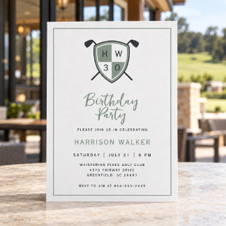 Klassischer Salbeigrüner Golf-Wappen Herren 30. Ge Einladung