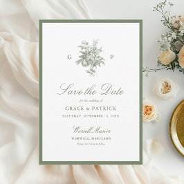 Klassischer Salbeigrüner Monogramm-Hochzeit-Save-t Save The Date