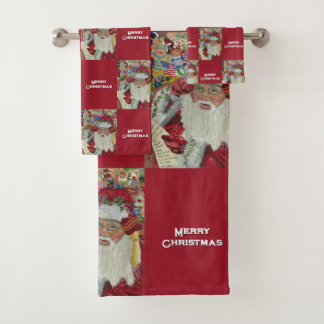 Klassischer Santa Burgund überprüft es zweimal im  Badhandtuch Set