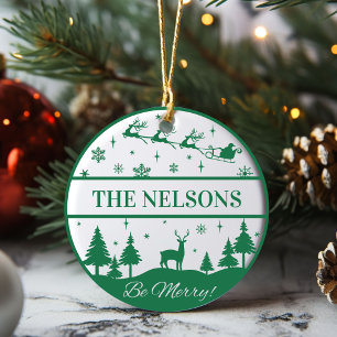 Klassischer Santa und Sleigh Family - Kundenorient Keramik Ornament