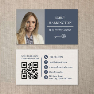 Klassischer Schlüssel QR Code Grau Immobilienmakle Visitenkarte