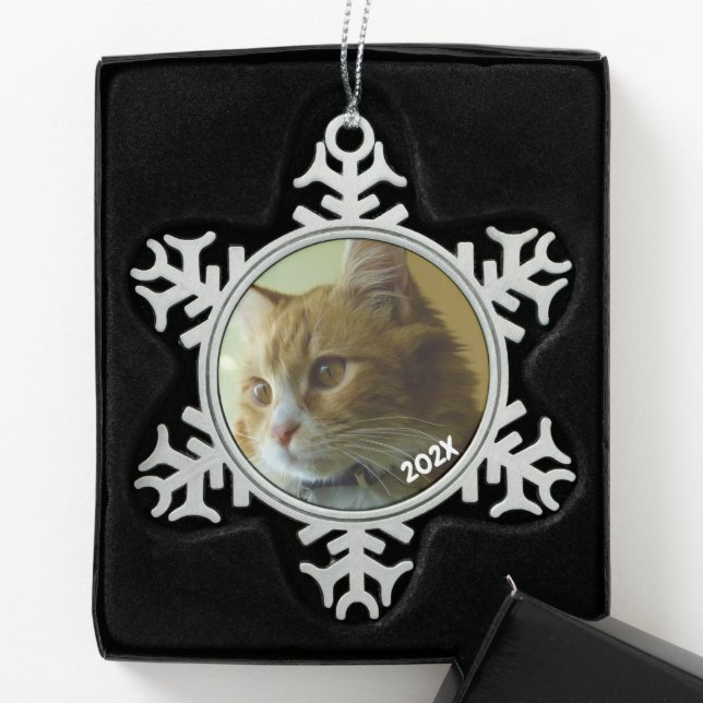 Klassischer Schneeflocken Dated Foto Pewter Tree O Zinn-Ornament (Box)