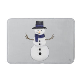 Klassischer Schneemann mit dunkelblauer Schärpe au Badematte