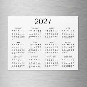 Klassischer Schwarz-Weiß-Kalender 2027 Magnetkarte