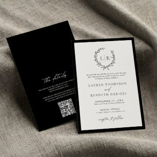 Klassischer Schwarz-Weiß-Monogramm-QR-Code Hochzei Einladung