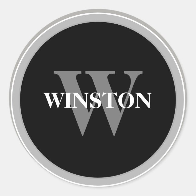 Klassischer Schwarz-Weiß-Serif-Schriftart für Mono Runder Aufkleber (Vorderseite)