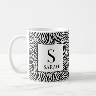 Klassischer Schwarz-Weiß-Zebra-Monogramm-Becher Kaffeetasse