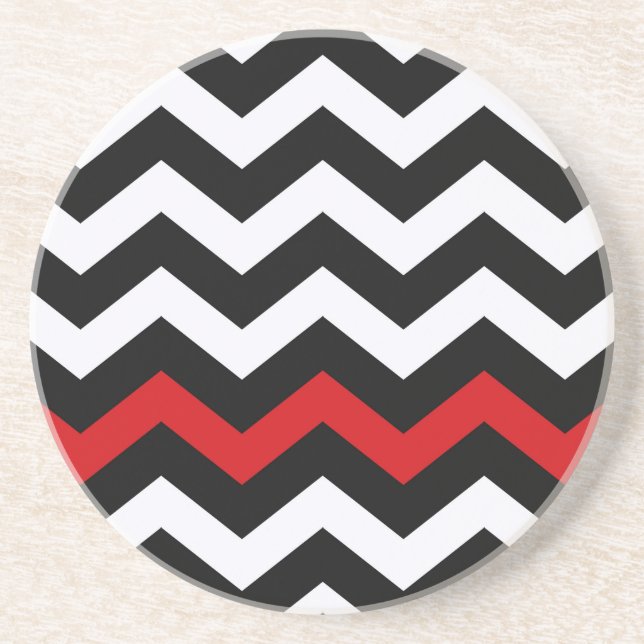 Klassischer Schwarz-Weiß-Zigzag mit Rot Sandstein Untersetzer (Vorne)
