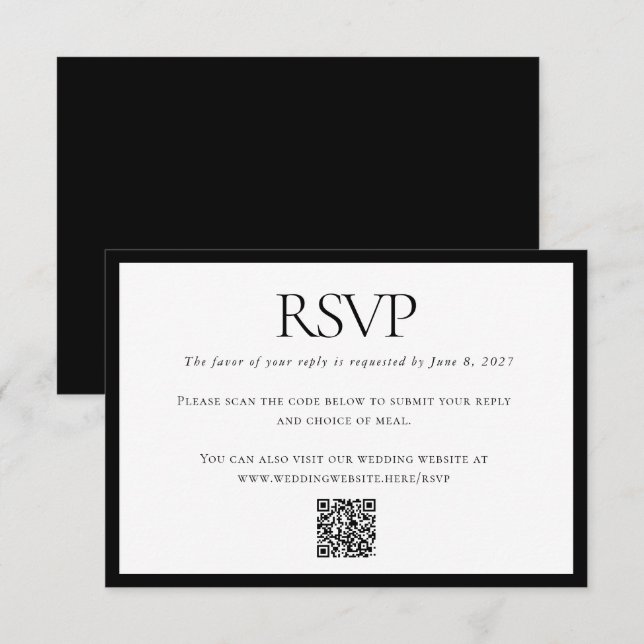 Klassischer Schwarz-weißer Hochzeitcode - kundensp RSVP Karte (Vorne/Hinten)