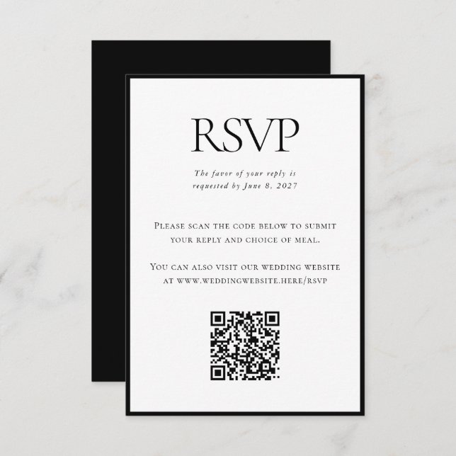 Klassischer Schwarz-weißer Hochzeitcode - kundensp RSVP Karte (Vorne/Hinten)