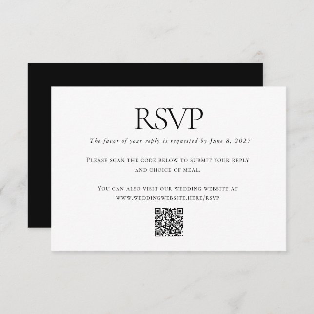 Klassischer Schwarz-weißer Hochzeitcode - kundensp RSVP Karte (Vorne/Hinten)