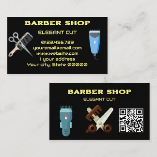 Klassischer schwarzer Barbier Shop QR-Code Friseur Visitenkarte