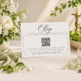 Klassischer schwarzer Elfenbein-Kalligrafie-QR-Cod RSVP Karte