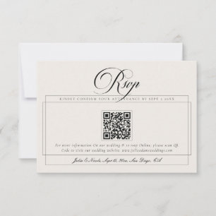 Klassischer schwarzer Elfenbein-Kalligrafie-QR-Cod RSVP Karte