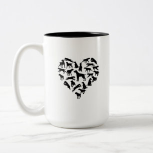 Klassischer schwarzer Labrador Herz Hund Papa Kaff Zweifarbige Tasse