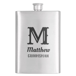 Klassischer schwarzer Männername als Monogramm für Flachmann