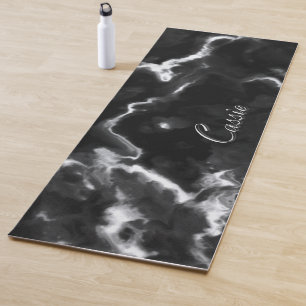 Klassischer Schwarzer Marmor-Monogramm-Grau-Weiß Yogamatte
