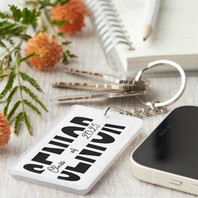 Klassischer schwarzer Rang personalisiert Schlüsselanhänger (Vorderseite rechts)