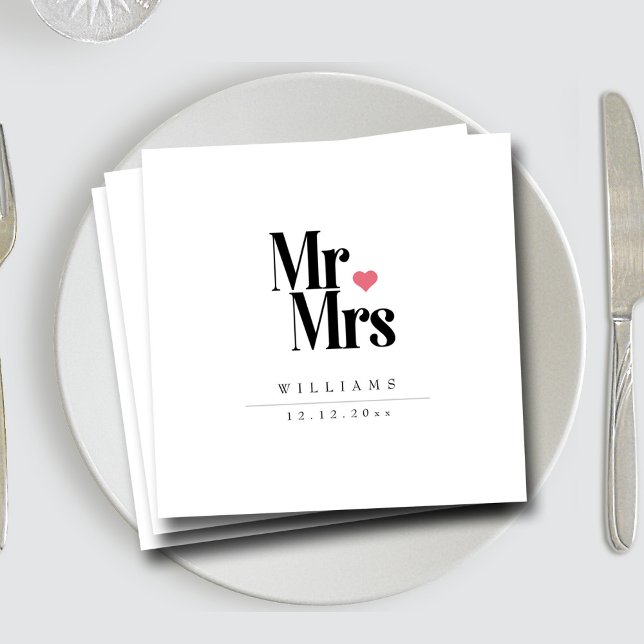 Klassischer Schwarzer Serif | Herr und Frau Heart  Serviette (Classic Black Serif  Mr and Mrs Heart Monogram Napkins)